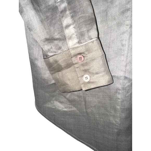 Lafayette 148 New York Womens Long Button-Up Shirt P Taupe Ramie/Tencel - Picture 5 of 7